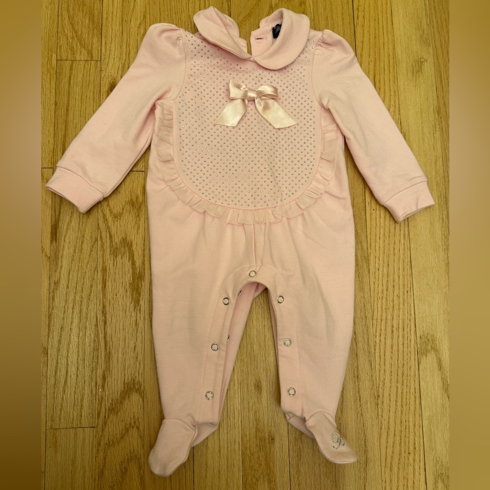Blumarine Soft Pink Footie with Bow Accent